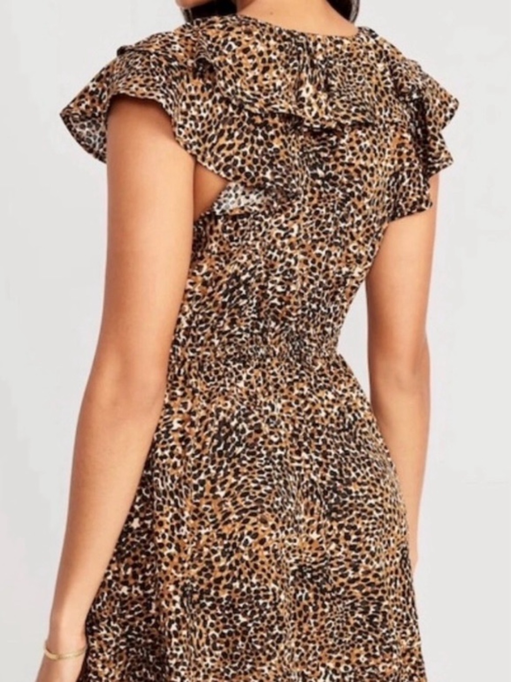 Old Navy Leopard Print Ruffle Midi Dress - Brown/Black/Cream